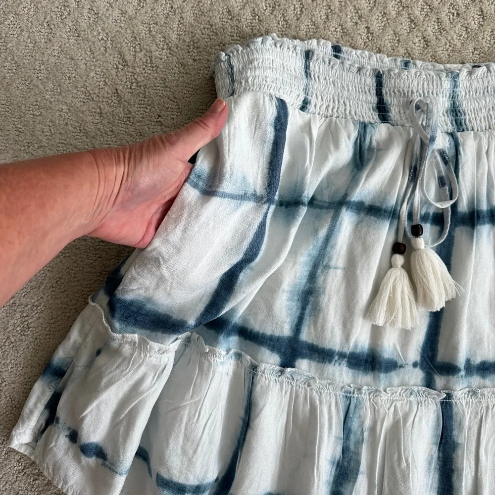 Pilcro/Anthropologie Tie-Dye Linen Blend Mini Skirt Blue Motif XL Boho Beach NWT - Picture 12 of 16